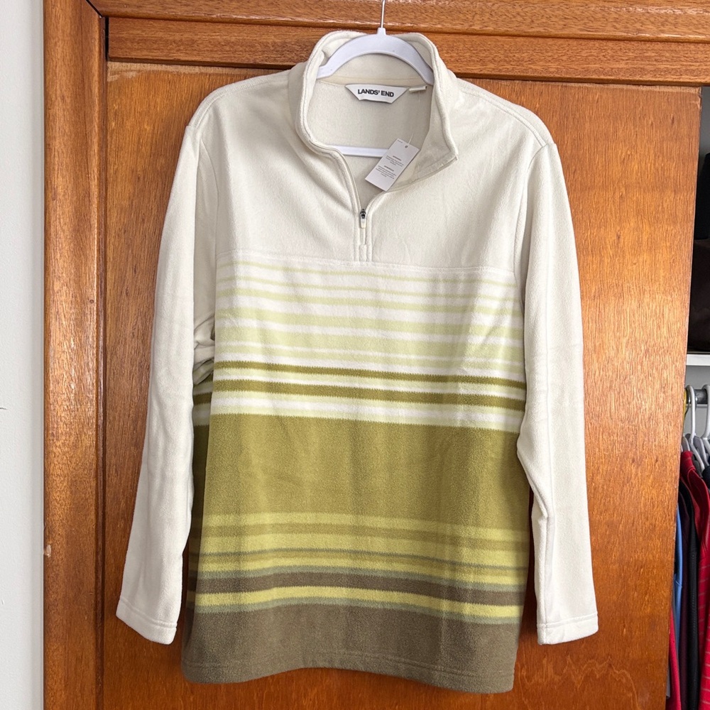 Lands' End Cream to Olive Ombre Quarter-Zip Fleece Pullover
